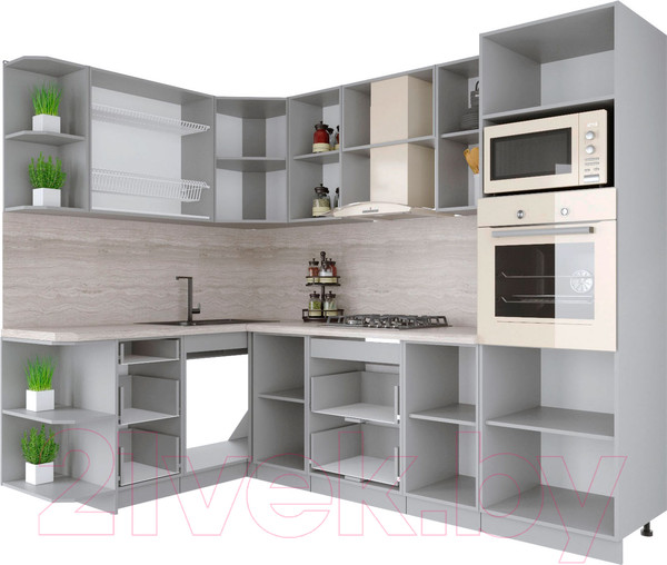 Изображение товара Кухонный гарнитур Интерлиния Мила Крафт 1.68x2.6 левая (дуб английский/дуб полярный)