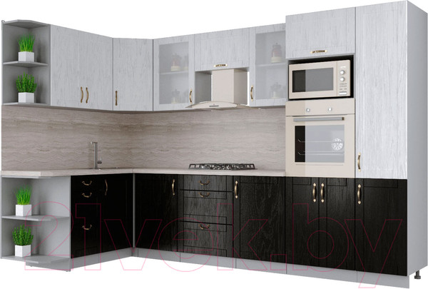 Изображение товара Кухонный гарнитур Интерлиния Мила Крафт 1.68x3.2 левая (дуб английский/дуб полярный)