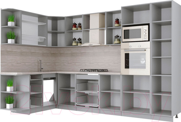 Изображение товара Кухонный гарнитур Интерлиния Мила Крафт 1.68x3.2 левая (дуб английский/дуб полярный)