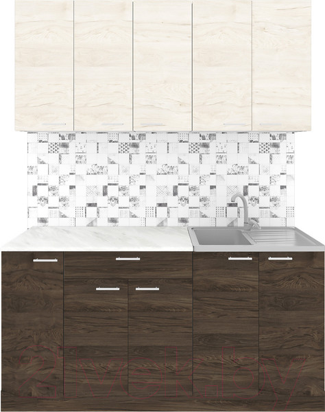 Изображение товара Кухонный гарнитур Агута Альфа 1.5 (дуб темный/дуб светлый/опал светлый)