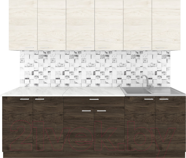 Изображение товара Кухонный гарнитур Агута Альфа 2.4 (дуб темный/дуб светлый/опал светлый)