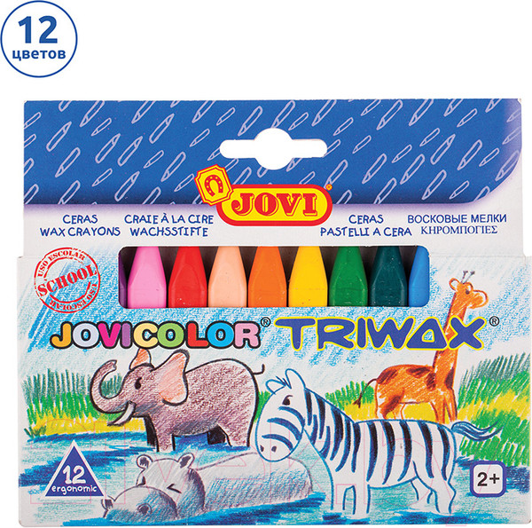 Изображение товара Восковые мелки Jovi Трехгранные / 973/12 (12цв)