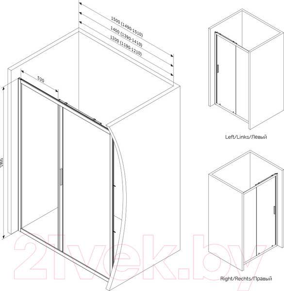 Изображение товара Душевая дверь AM.PM Gem W90G-140-1-195BT