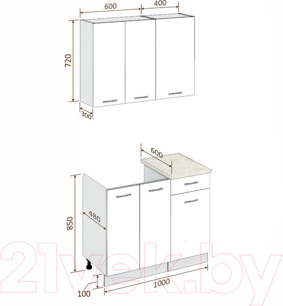 Изображение товара Кухонный гарнитур Кортекс-мебель Корнелия Лира-лайт 1м (дуб сонома/дуб бунратти)