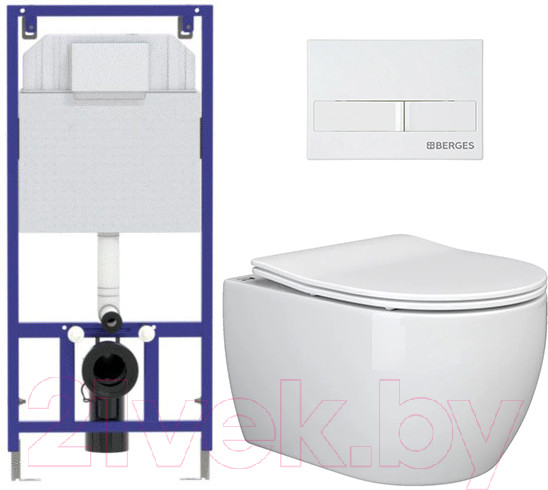 Изображение товара Унитаз подвесной с инсталляцией Ceramica Nova Rimless CN3001 + 040000 + L1 040011