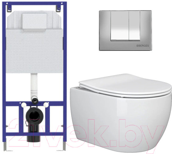 Изображение товара Унитаз подвесной с инсталляцией Ceramica Nova Rimless CN3001 + 040000 + S2 040042