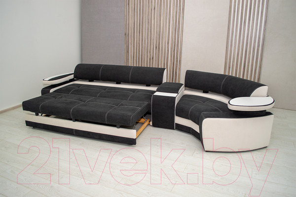 Изображение товара Диван угловой Петрамебель Марсель левый (искусственная замша темно-серый/велюр белый)