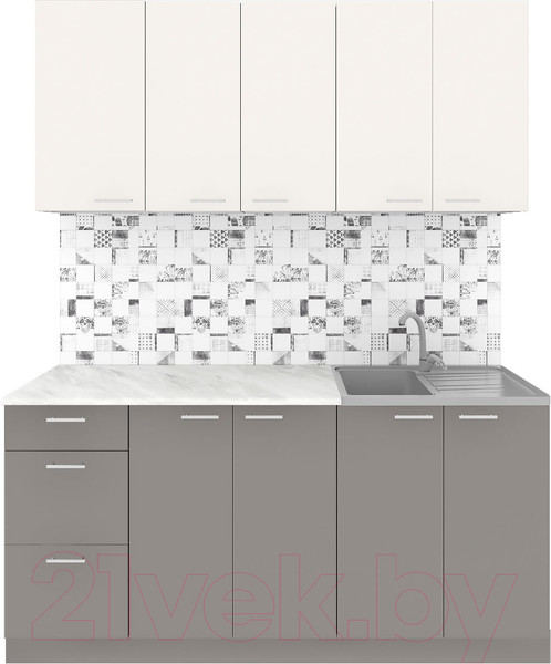 Изображение товара Кухонный гарнитур Агута Альфа 1.6/60 (глиняный серый/сатин/опал светлый)