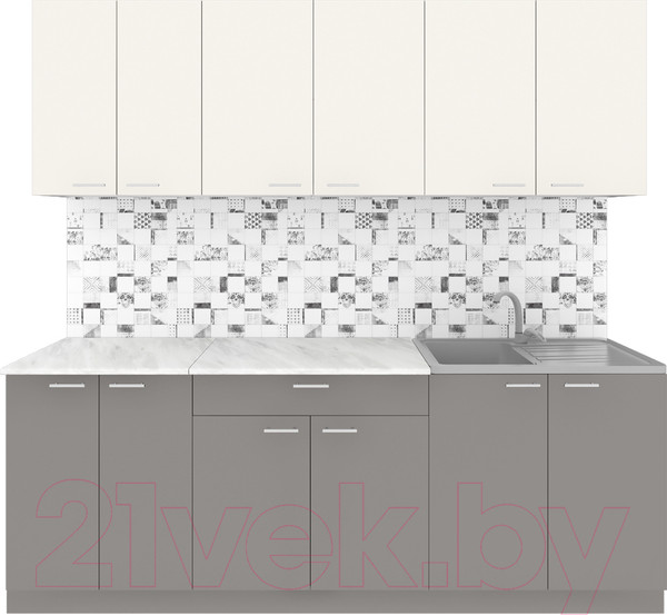 Изображение товара Кухонный гарнитур Агута Альфа 2.2 (глиняный серый/сатин/опал светлый)