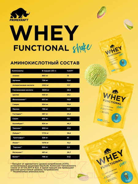 Изображение товара Протеин Prime Kraft Whey Functional Shake Фисташковое мороженое (900г)