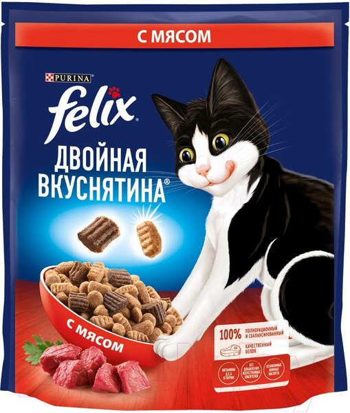 Изображение товара Сухой корм для кошек Felix Двойная вкуснятина с мясом (600г)