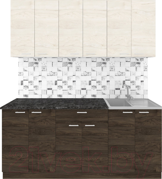 Изображение товара Кухонный гарнитур Агута Альфа 1.8/60 (дуб темный/дуб светлый/кастилло темный)