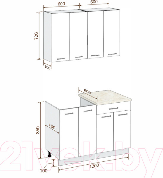 Изображение товара Кухонный гарнитур Кортекс-мебель Корнелия Лира-лайт 1.2м (дуб сонома/венге/мадрид)
