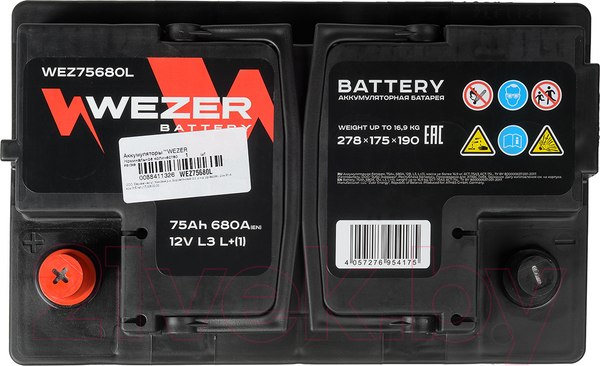 Изображение товара Автомобильный аккумулятор Wezer 680A L+ / WEZ75680L (75 А/ч)