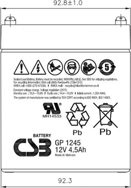 Изображение товара Аккумуляторная батарея CSB GP 1245 F2 12V4.5Ah