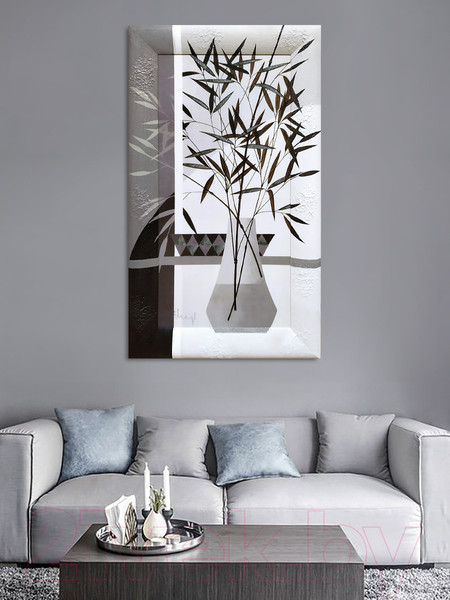 Изображение товара Картина Декарт Абстракция черные цветы в серой вазе-1 8Л0442 (в раме)