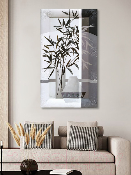 Изображение товара Картина Декарт Абстракция черные цветы в серой вазе-2 8Л0443 (в раме)