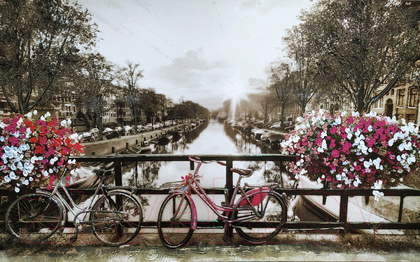 Изображение товара Картина Декарт Велосипеды на мосту с цветами 8Л3189 (на холсте)