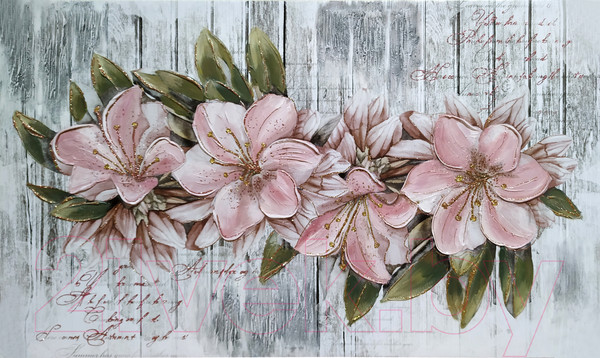 Изображение товара Картина Декарт Нежные розовые цветы на серой текстуре 8Л3188 (на холсте)