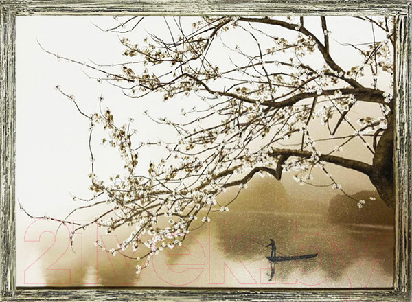 Изображение товара Картина Декарт Лодочник и сакура 8Л3405 (в раме)