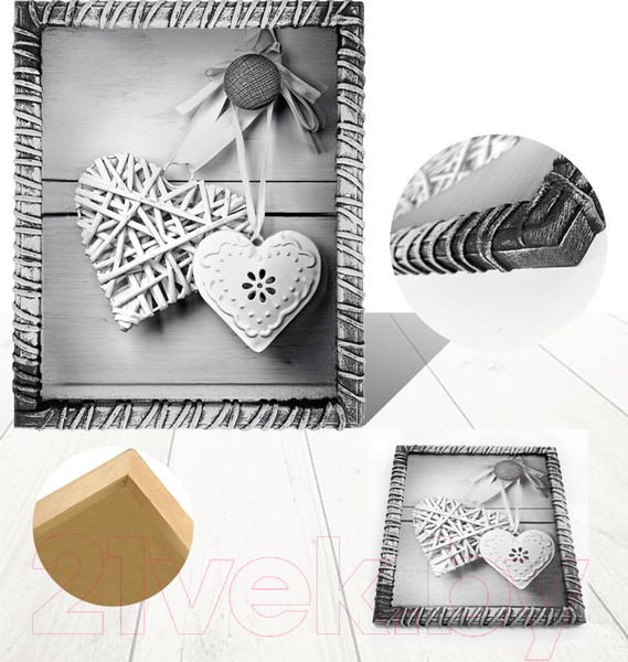 Изображение товара Картина Декарт Плетеное белое сердце 8Л3374 (в раме)