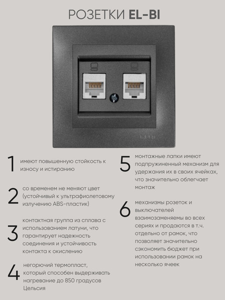 Изображение товара Розетка El-Bi Zena-Vega / 609-011100-248 (дымчатый)