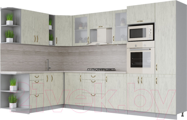 Изображение товара Кухонный гарнитур Интерлиния Мила Крафт 1.88x3.2 левая (дуб снежный)