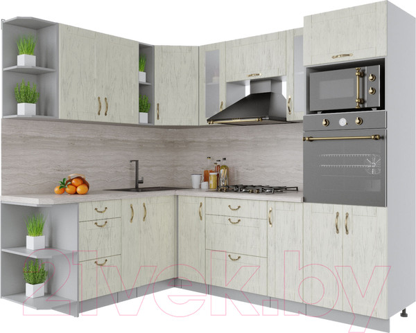 Изображение товара Кухонный гарнитур Интерлиния Мила Крафт 1.88x2.4 левая (дуб снежный)