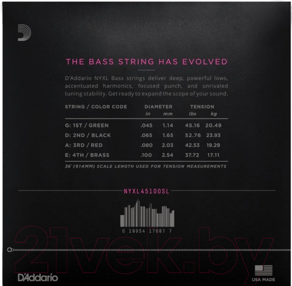 Изображение товара Струны для бас-гитары D'Addario NYXL45100SL