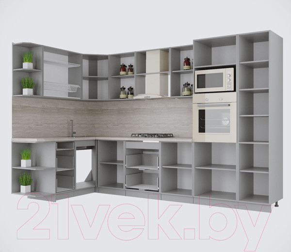Изображение товара Кухонный гарнитур Интерлиния Мила Крафт 1.68x3.2 левая (дуб снежный)