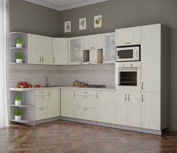 Изображение товара Кухонный гарнитур Интерлиния Мила Крафт 1.68x3.2 левая (дуб снежный)