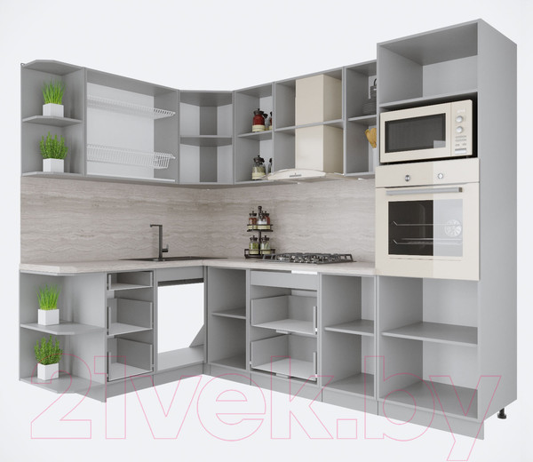 Изображение товара Кухонный гарнитур Интерлиния Мила Крафт 1.68x2.6 левая (дуб снежный)