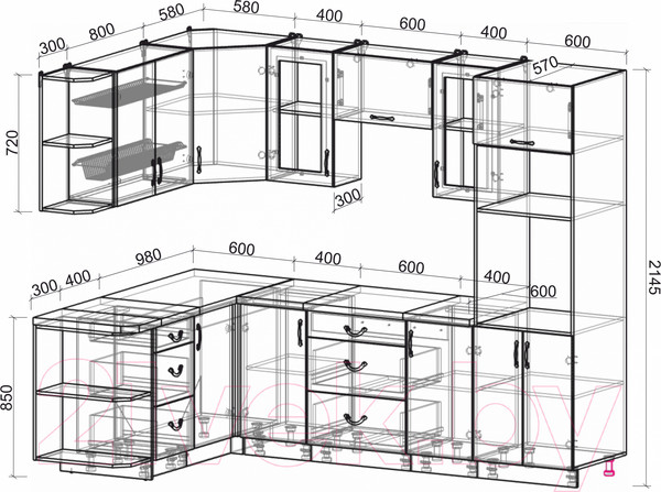 Изображение товара Кухонный гарнитур Интерлиния Мила Крафт 1.68x2.6 левая (дуб снежный)