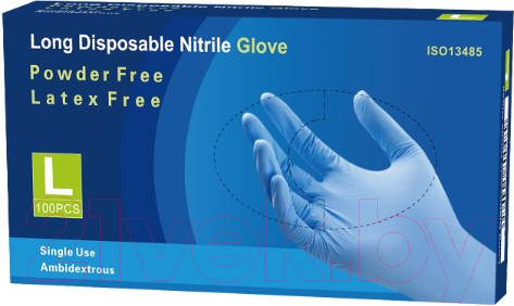 Изображение товара Перчатки одноразовые Nitrile Gloves Long NitrileExam усиленные с удлиненной манжетой (L, 100шт)