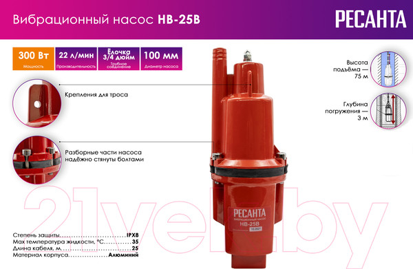 Изображение товара Вибрационный насос Ресанта НВ-25В (77/8/5)