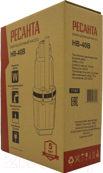 Изображение товара Вибрационный насос Ресанта НВ-40В (77/8/7)