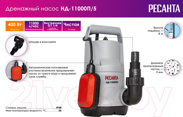 Изображение товара Дренажный насос Ресанта НД-11000П/5 (77/2/3)