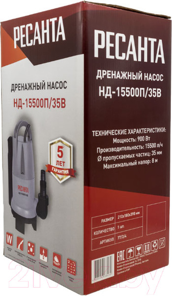 Изображение товара Дренажный насос Ресанта НД-15500П/35B (77/2/4)