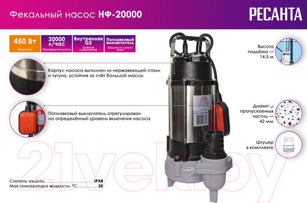 Изображение товара Фекальный насос Ресанта НФ-20000 (77/5/2)