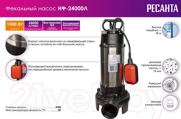 Изображение товара Фекальный насос Ресанта НФ-24000Л (77/5/4)