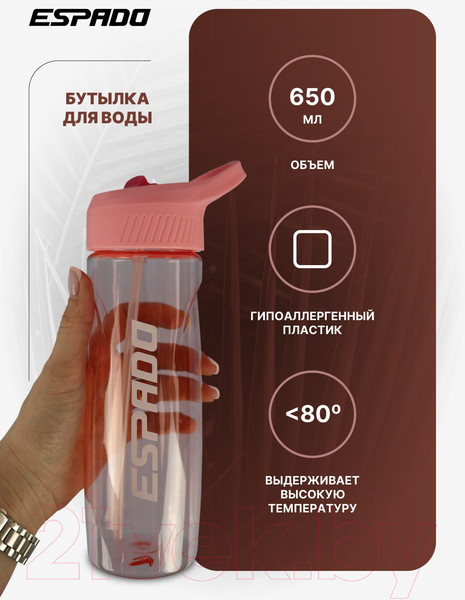 Изображение товара Бутылка для воды Espado ES908 (650мл, розовый)