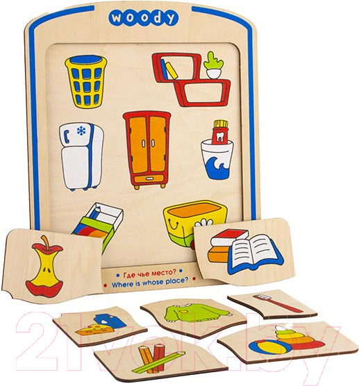 Изображение товара Развивающая игрушка Woody Рамка-вкладыш Где чье место / 03182