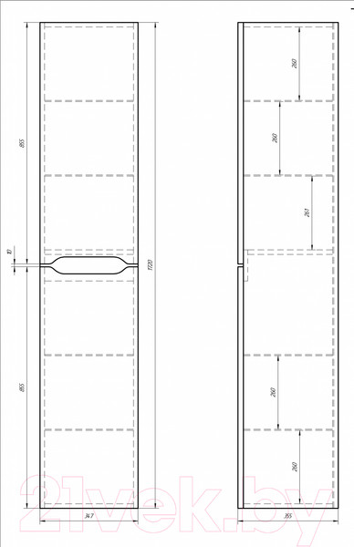 Изображение товара Шкаф-пенал для ванной Dreja QL35 / 99.0009 (белый глянец)
