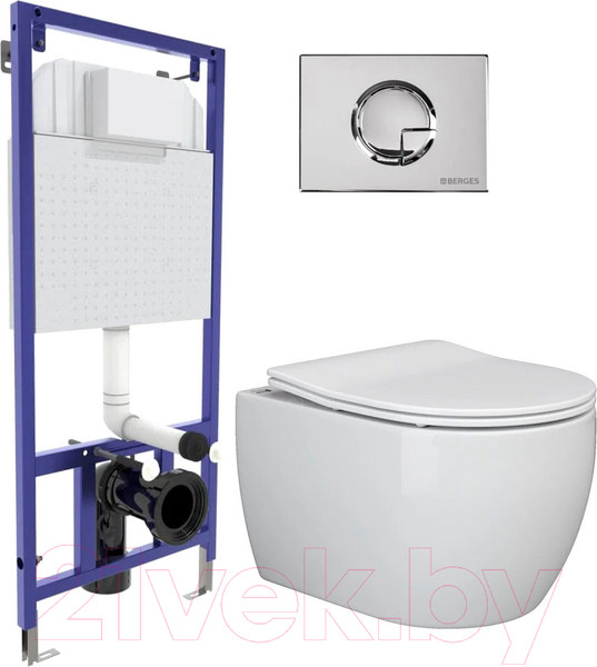 Изображение товара Унитаз подвесной с инсталляцией Ceramica Nova Rimless CN3001 + 040223 + кнопка R3