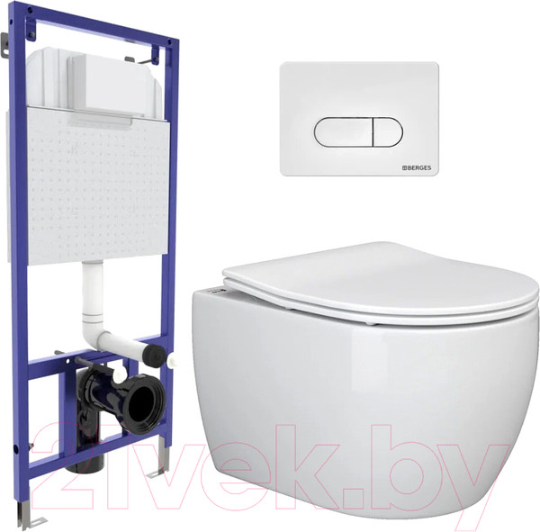 Изображение товара Унитаз подвесной с инсталляцией Ceramica Nova Rimless CN3001 + 040231 + кнопка D1