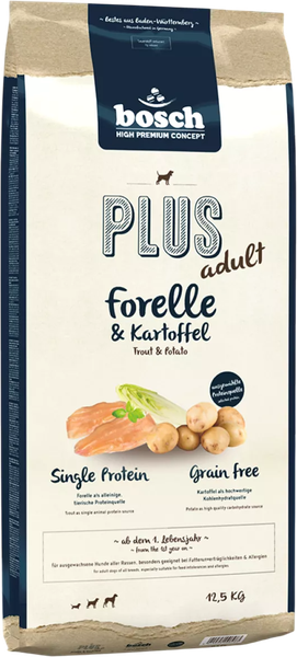 Изображение товара Сухой корм для собак Bosch Petfood Plus Forelle & Kartoffel / 53590125 (12.5кг)