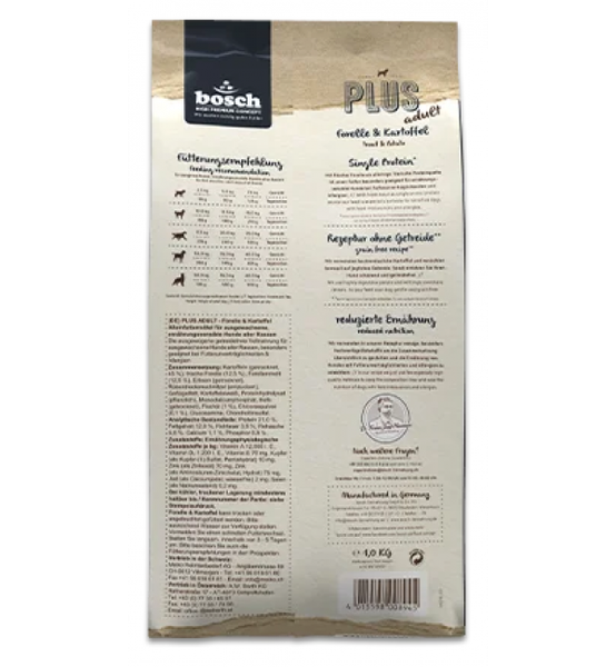 Изображение товара Сухой корм для собак Bosch Petfood Plus Forelle & Kartoffel / 53590125 (12.5кг)