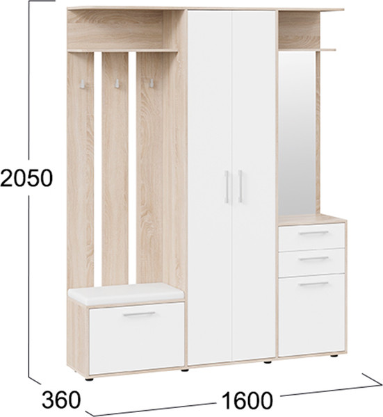 Изображение товара Секция в прихожую ТриЯ Витра тип 2 (дуб сонома/белый ясень)