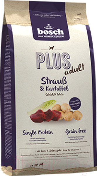 Изображение товара Сухой корм для собак Bosch Petfood Plus Strauss & Kartoffel / 5360025 (2.5кг)