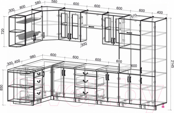 Изображение товара Кухонный гарнитур Интерлиния Мила Крафт 1.68x3.4 левая (дуб лазурный)